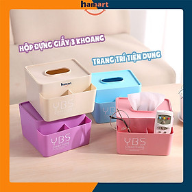 Hộp Đựng Giấy Ăn 3 Ngăn YBS Hộp Chứa Đồ Mini Đa Năng Để Bàn Tiện Lợi 2 Màu Tuỳ Chọn