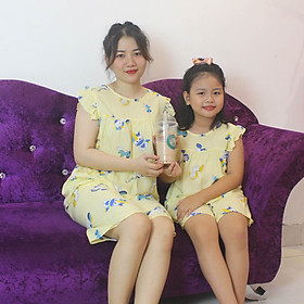 Bộ mặc nhà vải tole lanh tay cánh tiên thoáng mát cho mẹ và bé gái