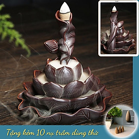 Mua Thác khói trầm hương 4 TẦNG HOA SEN tặng 10 nụ trầm  thác khói toả ngược dùng đốt nụ trầm hương