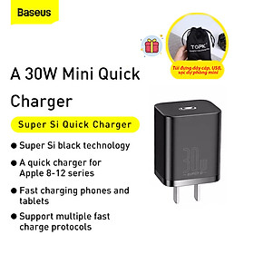 Mua (Tặng túi đựng TOPK) Củ sạc nhanh Baseus 30W  công nhệ Super Si đầu sạc PD sạc nhanh QC3.0  PD3.0 cho iPhone 11 12  Samsung S20 S21 Ultra Xiaomi 10 Pro ... -Hàng chính hãng