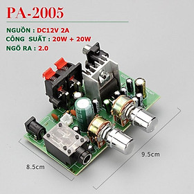 Mạch khuyếch đại công suất PA 2005, Nguồn 12V , Công suất 20W + 20W Dùng độ loa kéo, karaoke .v.v...