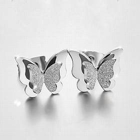 Bông tai nữ hình bướm phun cát (trắng) WBT503T Không đen không gỉ sét