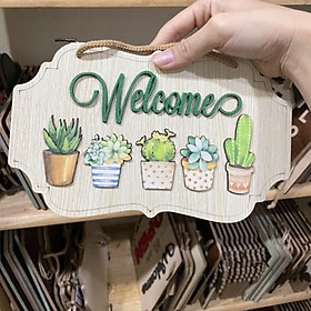 Mua Bảng gỗ decor vườn xương rồng chữ welcome màu xanh lá cây xinh xắn