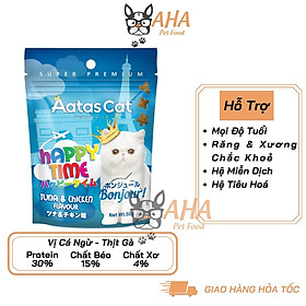 bánh thưởng cho mèo Aatas Cat 1 Bao 60g - Snack Happy Time cho mèo có 4 vị Cá Hồi, Cá Ngừ, Thịt Gà, Hải Sâm, Phô Mai