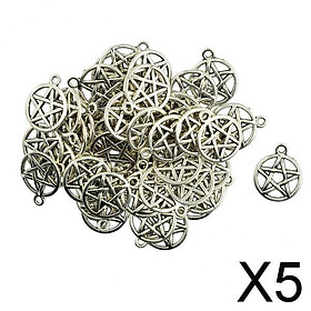 5x50 Pieces Tibetan Silver Alloy Round Star Pentacle Jewelry DIY Making Charms