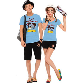 Bộ Áo Thun Đôi Nam Nữ Chỉ Yêu Màu Xanh Biển
