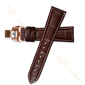 Dây đeo đồng hồ Tissot - Dây Đeo Đồng Hồ Da Cá Sấu Nâu Chỉ Trắng Thay Thế Dành Cho Tissot Size 19/20/21/22mm - Chất Liệu Da Cá Sấu Cao Cấp Tương Thích Tất Cả Các Phiên Bản Đồng Hồ Tissot - Bảo Hành 12 Tháng