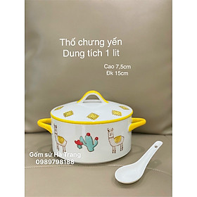 Mua Thố chưng yến dung tích 1 lít gốm sứ cao cấp hoạ tiết lạc đà siêu xinh