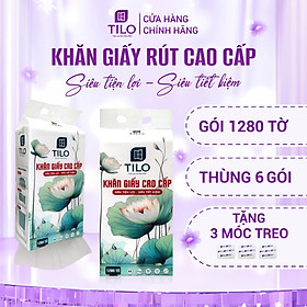 Combo 6 bịch khăn giấy rút đáy TiLo 1280 tờ tặng 3 móc treo đôi giấy dai mềm mịn
