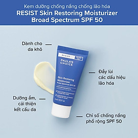 Kem chống nắng phổ rộng cho da khô lão hóa Paula's Choice Resist Skin Restoring Moisturizer SPF 50 (Mã 7970)