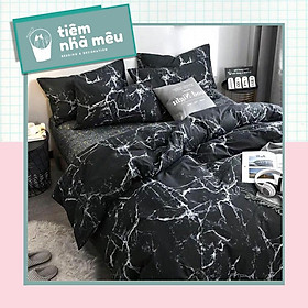 Set Chăn Ga Gối Cotton Hoạ Tiết Vân Đá Đen Nhập Khẩu Sale Kịch Sàn