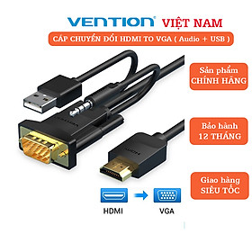 Cáp chuyển đổi HDMI sang VGA Vention hỗ trợ audio và nguồn, dài 1.5m - 2m. Hàng chính hãng