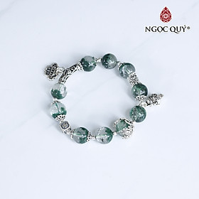 Vòng tay đá thạch anh ưu linh xanh phối charm bạc hạt 11mm mệnh hỏa, mộc - Ngọc Quý Gemstones