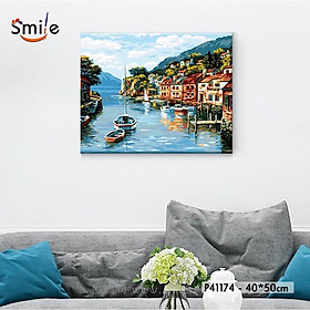Mua Tranh số hóa cao cấp tự tô màu theo số Smile cho người lớn ngôi làng bên bờ vịnh P41174