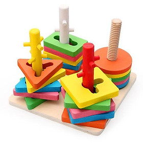 Đồ chơi gỗ thả hình 4 trụ cột khối gỗ zic zac KB216072, Đồ chơi phát Triển Trí Tuệ Cho Bé Montessori