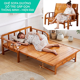 Sofa Giường Cao Cấp, Giường Gỗ Tre Gấp Gọn Thành Ghế Sofa Thông Minh Giá Tốt M095