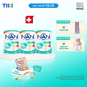 Bộ 3 lon Sữa bột Nestlé NAN OPTIPRO PLUS 4 800g/lon với 5HMO Giúp tiêu hóa tốt + Tăng cường đề kháng (Bé 2-6 tuổi) - Tặng Bảng ghép hình cá sấu có ốp lưng i