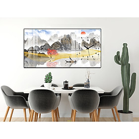 Mua Đồng Hồ Tranh Thuận Buồm Xuôi Gió - Tranh Thuyền Buồm và Thác Nước Tráng Gương Gắn Kim Trôi Đồng Hồ