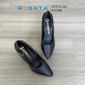 Giày cao gót ROSATA RO310 mũi nhọn quai hậu cài khóa dây mảnh êm chân gót cao 8cm xuất xứ Việt Nam - Đen