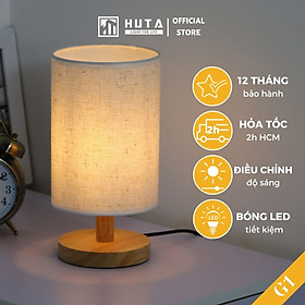 Đèn Ngủ Để Bàn Gỗ HUTA G1 Chao Tròn Vintage Dễ Thương, Decor Trang Trí Phòng Ngủ, Đọc Sách Đầu Giường, Điều Chỉnh Độ Sáng, Bóng Led Sáng Vàng Tiết Kiệm Điện