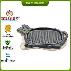 Mua Chảo gang chống dính kèm đế gỗ làm bò bít tết Dragon D008 - Loại lớn