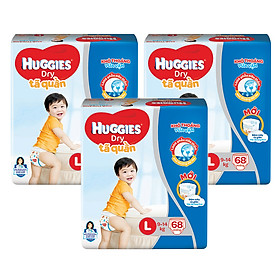 Combo 3 Gói Tã Quần Huggies Dry Gói Cực Đại L68 (68 Miếng) - Bao Bì Mới