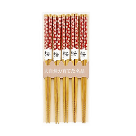 Set 5 đôi đũa họa tiết hoa nhí màu đỏ - nội địa nhật bản