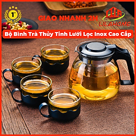 Mua Bộ Bình Trà Thủy Tinh Kèm 4 Ly Lưới Lọc Inox 304 Không Gỉ Tiện Lợi - Hàng Chính Hãng
