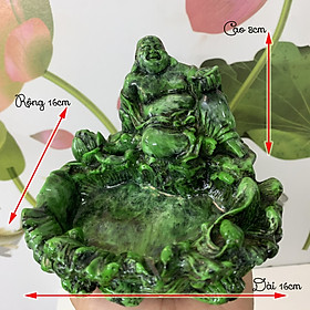 Mua Gạt tàn thuốc trang trí hình tượng Phật Di Lặc ngồi trên đài sen phong thủy - Dài 16cm - Màu xanh lục bích