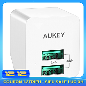 Adapter Sạc 2 Cổng 12W Aukey PA-U32 - Hàng Chính Hãng