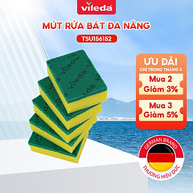 Mút rửa chén, cọ rửa xoong nồi VILEDA chống vi khuẩn gây mùi, bền chắc, gói 5 miếng