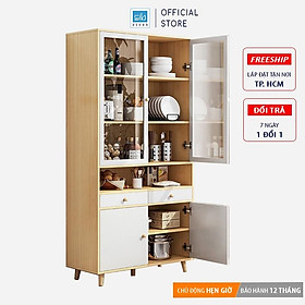 Mua Tủ Gỗ Đa Năng Hiện Đại Kết Hợp Cửa Kính Thương Hiệu SIB Decor Màu Trắng Phối Vân Gỗ Sồi