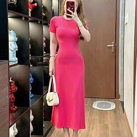 Váy Suông Nữ Dáng Dài Xẻ 1 Bên Tăm Gân Mát Sang Chảnh Phong Cách Thời Trang-DTN07