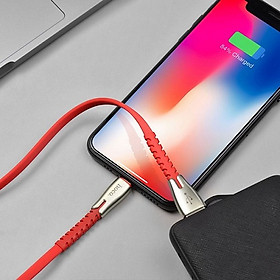 Cáp sạc Hoco Usb to Lightning dòng điện tối đa khoảng 2,4A đầu nối hợp kim niken và dây bện TPE dài 1.2m ( Đỏ, Đen, Xanh) - Hàng chính hãng