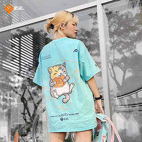 Áo Thun Đôi Mèo Kute 2 Màu Đen, Xanh Tặng Kèm Gương Mini Siêu Xinh
