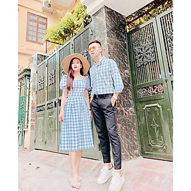 Áo cặp đẹp áo váy đôi, nữ váy dài nam sơ mi caro chất đẹp - ÁO ĐÔI couple AV181