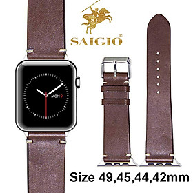 Dây Đeo Apple Watch 49mm 45mm 44mm 42mm, Chất Liệu Da Bò Cao Cấp, Phong Cách Vintage Hoài Cổ, Tương Thích Các Phiên Bản Series Ultra2/Ultra/SE2/SE/9/8/7/6/5/4/3/2/1 - Nâu