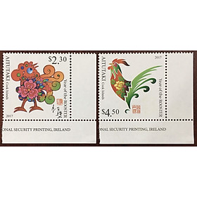 Bộ Tem Sưu Tầm Đảo Cook Aitutaki Chủ Đề Tết Con Gà Năm 2017 - 2 Con Stamps