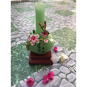 Mua CHIẾC BÌNH PHÚ QUÝ XANH NGỌC RẤT ĐẸP TRẠM NHÁNH BÔNG HOA ĐÀO ĐẦY HOA  SIZE BÌNH CAO 28CM X ĐK 13CM X ĐẾ GỖ 12CM  HỢP ANH CHỊ MỆNH MỘC HỎA TRƯNG TRONG NHÀ BÌNH Ý NGHĨA GIÀU SANG PHÚ QUÝ BÌNH AN TÀI LỘC Ạ
