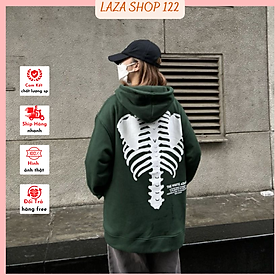 Áo hoodie nam nữ unisex , hình in bộ xương áo màu xanh hot trend chất nỉ ngoại dày đẹp ấm