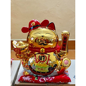 Mèo Thần Tài Mũ Quan đỏ ( Vàng Bóng)