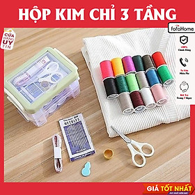 Bộ Hộp Kim Chỉ May Vá Đa Năng Gia Đình 3 Tầng Đa Năng- Kim Khâu, Chỉ, Kéo, Thước Dây, Đủ Size Màu Mini Giao Màu Ngẫu Nhiên