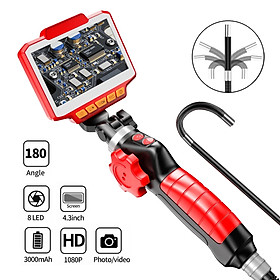 4.3Inch IPS Screen 2MP 1080P 180Degree Two Way Articulate Steering Industrial Endoscope CMOS Borescope Digial Microscope Camera Cable Length: 1m