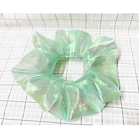 Cột tóc scrunchies màu xanh lá ánh kim