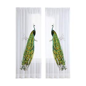 2x Curtain Panels Peacock Blue Tulle Curtains for Window Living Room Bedroom