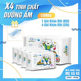 Combo ( 1+ 4) 1 gói 85 tờ + 4 gói 25 tờ Khăn ướt dành cho bé Oma&Baby với công thức Chlorhexidine Digluconate kháng khuẩn an toàn, dịu nhẹ trong khăn - Combo (1+4) Oma&Baby wet wipes ( 85pcs per bag*1 + 25pcs per bag*4)