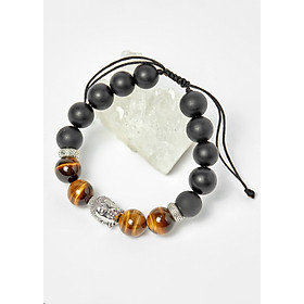 Vòng đá obsidian phối thạch anh mắt hổ vàng nâu và charm phật hạt 10mm - Ngọc Quý Gemstones