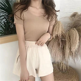 IELGY V-neck short-sleeved sweater solid color T-shirt
