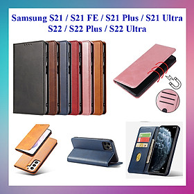 Bao da ốp lưng dành cho Samsung Galaxy S21, S22, S21 FE, S22 FE, S21 Plus, S22 Plus, S21 Ultra, S22 Ultra dạng ví cao cấp, kiểu dáng sang trọng thời trang, ngăn đựng thẻ tiện lợi, bảo vệ điện thoại toàn diện