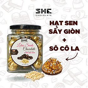 Socola viên Hạt sen - Hũ thủy tinh 90G - SHE Chocolate - Bổ sung năng lượng, đa dạng vị giác. Quà tặng sức khỏe, quà tặng người thân, dịp lễ, thích hợp ăn vặt